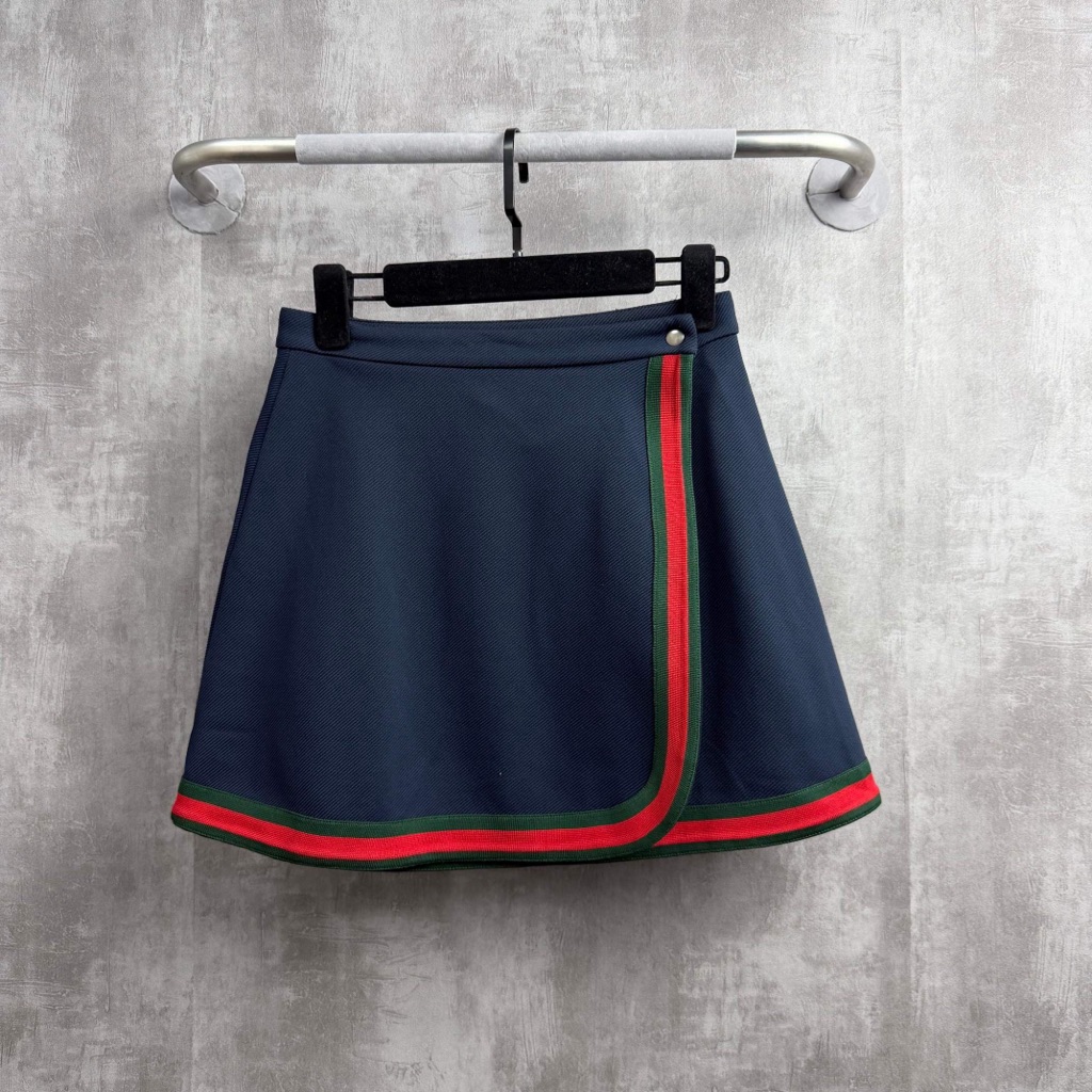Steal Authentic Gucci Navy Mini Skirt With Red And Green Trim